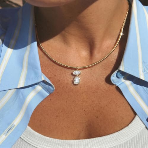 Gold Choker Necklace Dainty 14K Gold Plated Collar Necklace with Cubic Zircon Pendant Necklaces Fashion Minimalist Summer Crystal Collar Necklaces Boho Jewelry - style: CZ