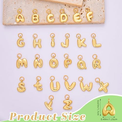 A-Z Bubble Letter Charms 18K Gold Filled Charms for Jewelry Making Gold Initial Alphabet Charms Pendants for Women Men Necklace Choker Bracelet Making - color: Letter A