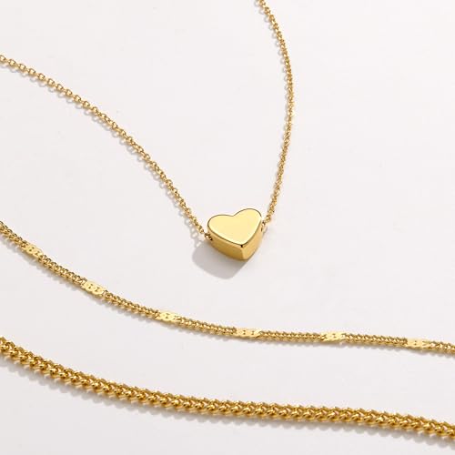 Poxtex Layered Gold Necklaces for Women, Stackable Dainty 14K Gold Silver Plated Trendy Simple Heart Diamond Cross Bow Circle Pendant Paperclip Choker Dot Chain Necklace,Jewelry Set Gifts for Women - color: Gold, style: Heart2