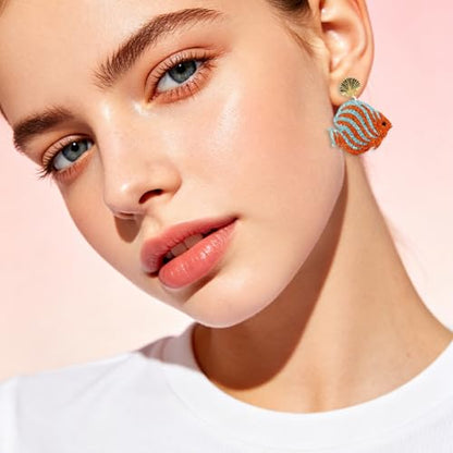Cute Acrylic Tropical Fish Earrings Creative Parrot Hornbill Drop Dangle Earrings Stylish Animal Statement Earrings Daily Wear Jewelry for Women - color: Blue Orange Fish