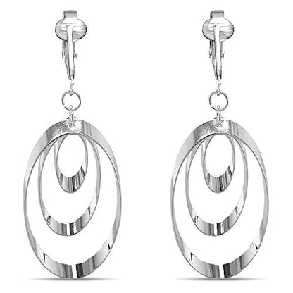 Silver Clip On Earrings For Women, They Look Pierced, Don't Pinch & Won't Fall Off, Hypoallergenic & Lightweight - color: Silver Double Ovals