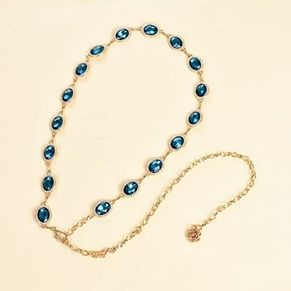ILuvatar Green Glass Diamond Chain Belt - Metal Women's Western Style Dress Belt - color: F008-ab