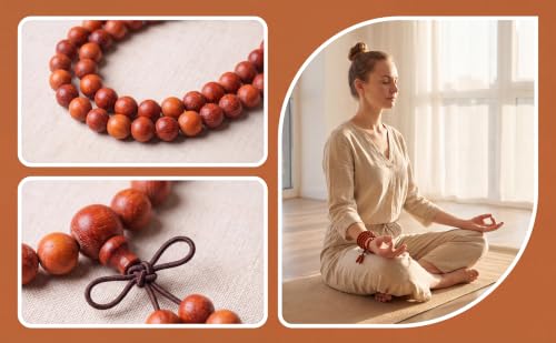 Handmade Mala Beads Bracelet 108 8mm Prayer Meditation Bracelet Sandalwood Elastic, Buddhist Beads, Prayer Mala Necklace for Men and Women Gifts - color: Blood Sandalwood