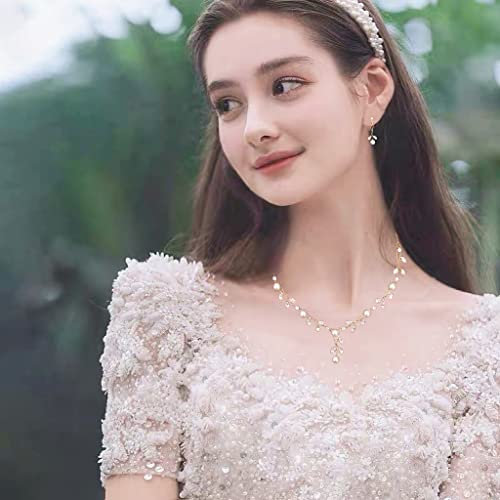 Luxury Cubic Zirconia Aurtrian Crystal Pearl Floral Necklace Dangle Earrings Wedding Bridal Jewelry Set Birthday Gifts for Her - color: Style1-Clear-Gold Plated