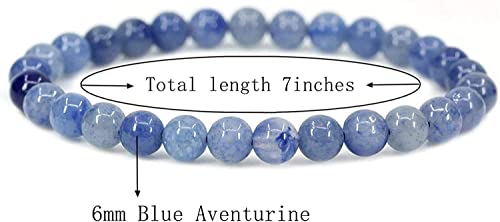 Angelstones Gemstones 6mm Round Beads Healing Crystal Bracelet for women | Natural Gemstone, Handmade Gifts for Women, Healing Crystal Round Beaded Stretch Bracelets, Unisex Jewelry for Women and Men - color: Blue Aventurine