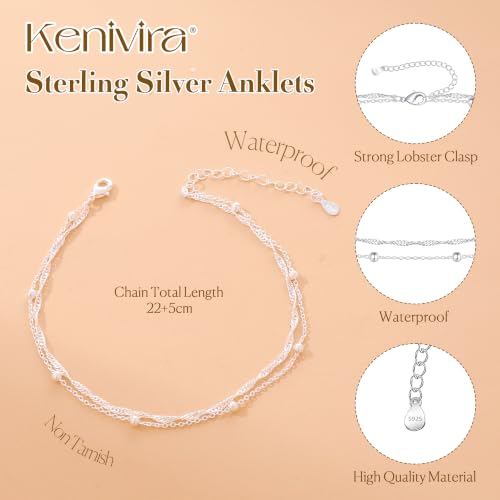 Kenivira 925 Sterling Silver Ankle Bracelets For Women Dainty Layered Waterproof 18K Gold Plated Anklets For Women Beach Adjustable Anklet Foot Jewellery - color: layerd-S