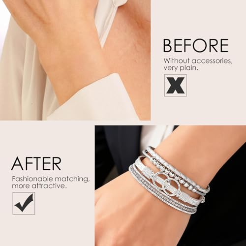 Leather Wrap Bracelets for Women, Boho Leopard Multi-Layer Crystal Beads Cuff Jewelry - color: J-Warp-014
