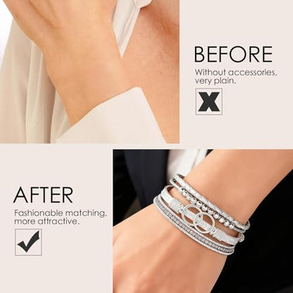 Leather Wrap Bracelets for Women, Boho Leopard Multi-Layer Crystal Beads Cuff Jewelry - color: J-Warp-014