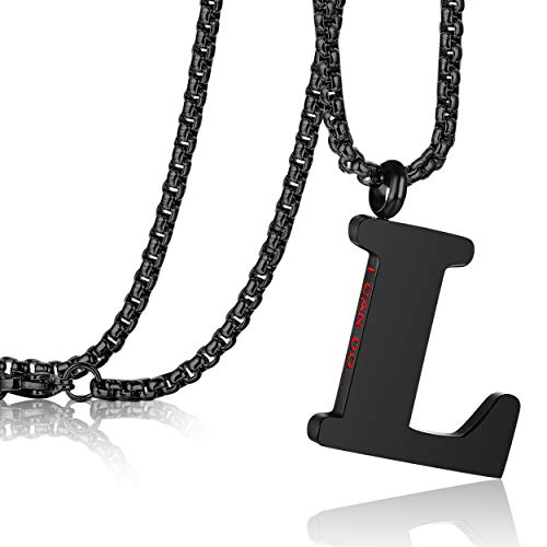 Initial 26 Letter A to Z Pendant Necklace for Teen Women Men 24" Chain | Large Alphabet Letter Personalized Charm Pendant,Engraving Red 'I CAN DO ...' on Back - style: L