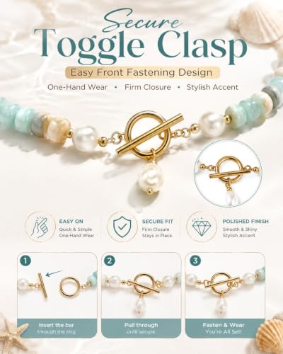 Elova Turquoise Bead Pearl Bracelet, Dainty Handmade Beaded Jewelry | Dainty, Colorful Stackable, Boho Summer Beach, Toggle Clasp, Gift for Women - color: 2pc#Silver