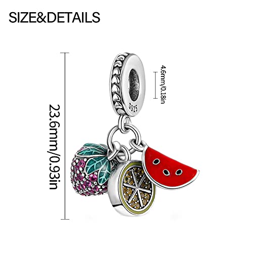KUNSIR Charms Beads fits Pandora Charm bracelets for Woman 925 Sterling Silver Dangle Pendant Bead Jewelry Beads Gifts Happy Birthday Charms for Women Bracelet&Necklace - style: # Fruit 3-Piece Charms