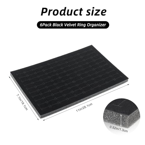 6 Pack Black Velvet Ring Organizer Foams, 100 Slot Earring Storage Box, 11 x 7 x 0.5 In Earring Jewelry Ring Inserts Foam Tray Velvet Jewelry Box for Drawer Dresser Store Boutique Display
