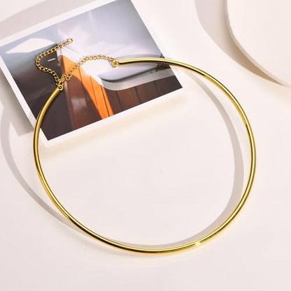 JAJAFOOK Minimalist Round Gold-Tone Bar Necklace Simple Fashion High Neck Choker Female King Neckwire - color: Gold Chain