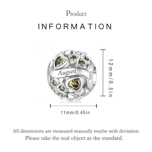 925 Sterling Silver Lucky Clover Birthstone Charms for Bracelets Dangle Pendant with 5A Cubic Zirconia Compatible Pandora Bracelets, Ladies Birthday Gift - style: 8-August