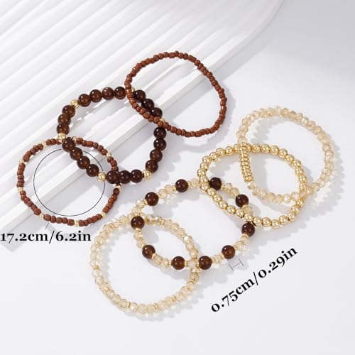 Boho Beaded Stretch Bracelets For Women Stackable Crystal Gold Plated Beaded Bracelets Set Trendy Handmade Friendship Braeclet Jewelry Gifts - color: A-Brown Set