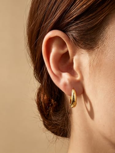 Bestyle Gold Huggies Earrings for Women Hypoallergenic 925 Sterling Silver Post Huggie Hoop Earrings Thick Lightweight Small Hoop Earrings 8/10/12/14mm - color: Gold, size: 14mm