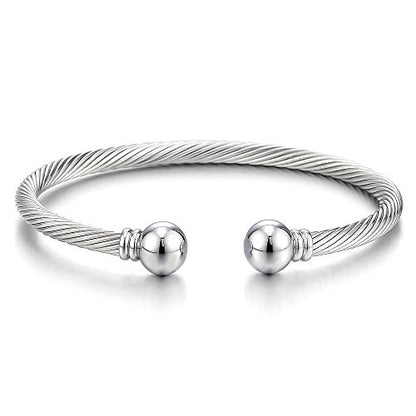 COOLSTEELANDBEYOND Elastic Adjustable Stainless Steel Cuff Bangle Bracelet for Mens Womens - color: A-Metal Color: Silver