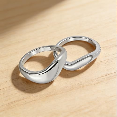 Stacking Rings for Women Gold Plated Wavy Pinky Thumb Ring Stack Size 4-9 - color: Silver