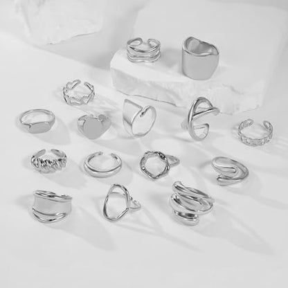 15-25 Pcs Chunky Gold Rings Set for Women, Stackable Finger Midi Rings, Dainty Gold Stacking Statement Womens ring pack - color: Silver-15Pcs