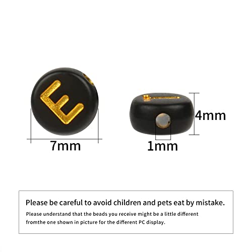 Acrylic Letter Beads Alphabet Gold Letter Black Cube Beads for Friendship Bracelets and Gifts Souvenir Jewelry Making(7 * 4mm Round,1000pcs) - color: Gold Black(Round)