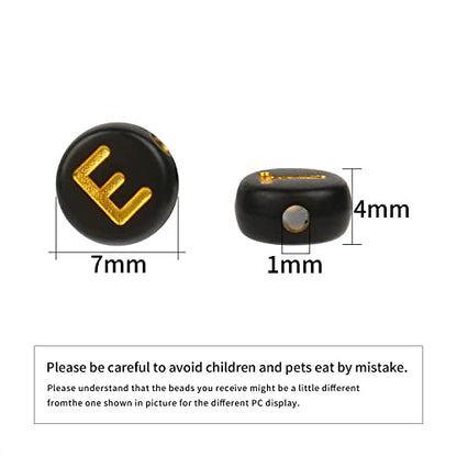 Acrylic Letter Beads Alphabet Gold Letter Black Cube Beads for Friendship Bracelets and Gifts Souvenir Jewelry Making(7 * 4mm Round,1000pcs) - color: Gold Black(Round)