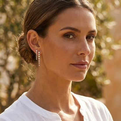 Sonateomber Gold Silver Pearl Rhinestone Dangle Earrings for Women, Elegant CZ Leaf Butterfly Bridal Earings Prom Wedding Fashion Jewelry Gift - color: Double Silver