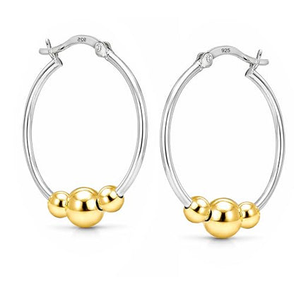 LeCalla 925 Sterling Silver Hoop Earrings for Women | Lightweight Two-Tone & Gold-Plated Hoops Earring Jewelry | Bead Ball & Evil Eye Click-Top Round & Oval Hoop Earrings Jewelry Gifts - color: Gold-Plated Round