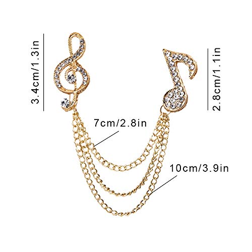 2 Pack Men's Music Note Mark Brooch Lapel Pin Badge Hanging Chains Collar Brooches Pin for Career Suit Tuxedo of Shirts Tie Hat Scarf for Boyfriend Father Birthday Gift Gold/Silver