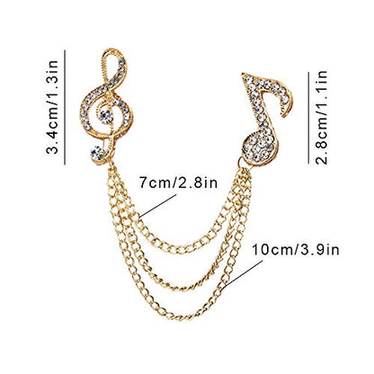 2 Pack Men's Music Note Mark Brooch Lapel Pin Badge Hanging Chains Collar Brooches Pin for Career Suit Tuxedo of Shirts Tie Hat Scarf for Boyfriend Father Birthday Gift Gold/Silver