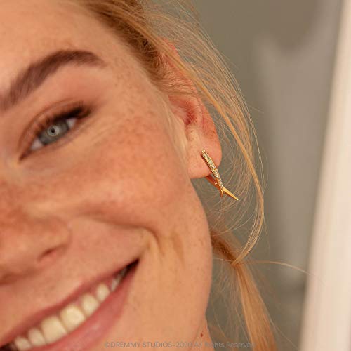 Dremmy Studios Dainty CZ Huggie Hoop Earrings 14K Gold Plated Chunky Simple Cute Thick Round Frill Bead Ball Starburst Cuff Earrings Cubic Zirconia Hoop Earrings Minimalist Personalized Gift for Her - color: Fangs
