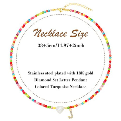 MJartoria Initial Necklaces for Women, Colorful Beaded Necklace, Shell Beach Necklace Letter Choker Handmade Jewelry Gifts - style: J