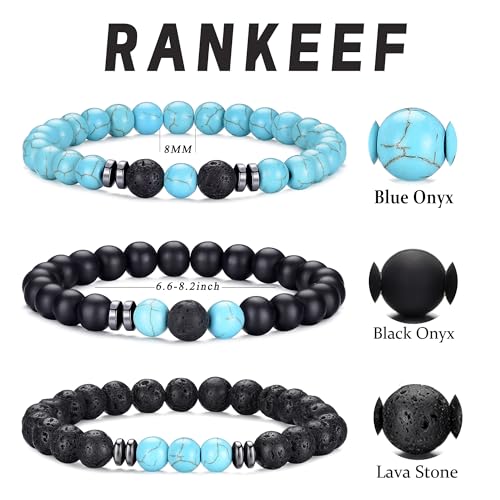 Mens Beaded Bracelets Set 8MM Tiger Eye Lava Stone Stretch Natural Stone Men's Bead Bracelet Mens Bracelet - color: 3, Green, Frosted, Volcano Bracelet