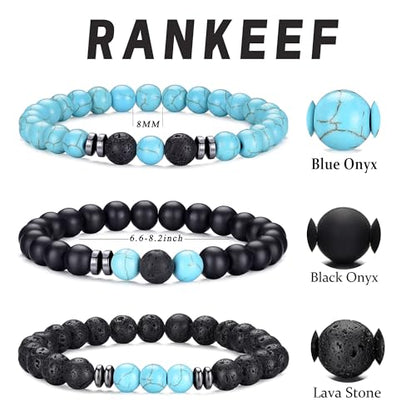 Mens Beaded Bracelets Set 8MM Tiger Eye Lava Stone Stretch Natural Stone Men's Bead Bracelet Mens Bracelet - color: 3, Green, Frosted, Volcano Bracelet