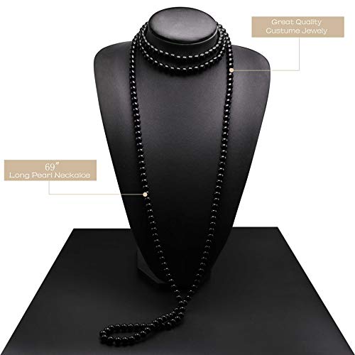 Long Pearl Necklaces for Women Cream White Faux Pearl Strand Layered Necklace Costume Jewelry - color: Black