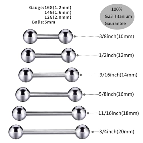 PEAKLINK Internally Threaded Nipple Rings Titanium Nipple Bars Piercing Jewelry 1 Pair Tongue Rings Eyebrow Jewelry Bridge Piercings - color: Silver Nipple Straight Barbell