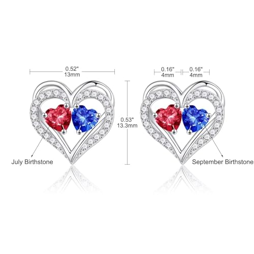 Heart Earrings for Women - Birthstone Earrings | 925 Sterling Silver, Stud Earrings, Gift Box Packaging, Anniversary Birthday Gifts for Women Wife Girlfriend Mom - color: 07-09-Jul-Sept Birthstone