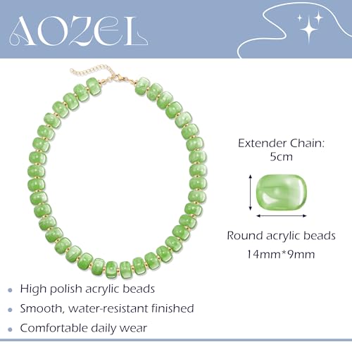 AOZEL Chunky Resin Beaded Necklace for Women Colorful Bead | Summer Beach, Waterproof, Fade Resistant, Adjustable Length, Boho Statement, for Daily Wear & Gifting - color: Pink