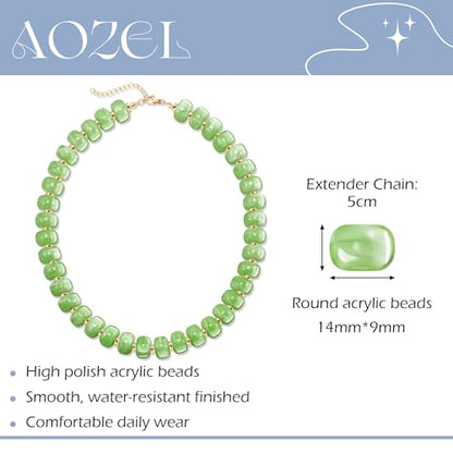 AOZEL Chunky Resin Beaded Necklace for Women Colorful Bead | Summer Beach, Waterproof, Fade Resistant, Adjustable Length, Boho Statement, for Daily Wear & Gifting - color: Pink