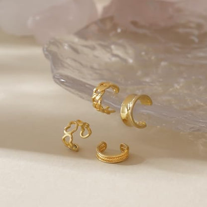 CHIC & ARTSY 925 Sterling Silver Ear Cuffs for Women, Non Piercing Clip On Cartilage Cuffs, Adjustable Fake Conch & Helix Earrings, Gold Plated & Oxidized Various Styles - color: ear cuff #18