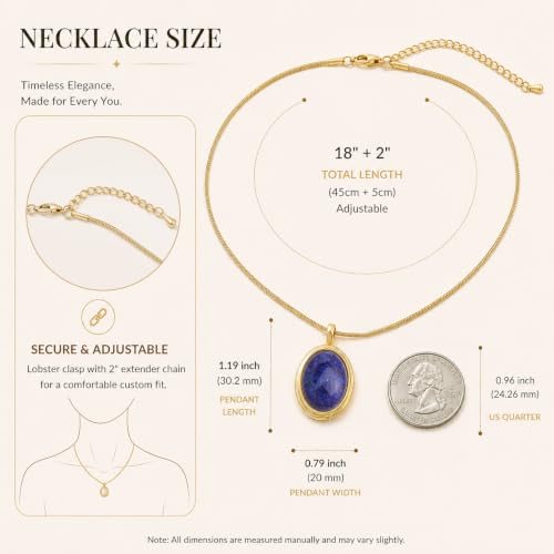 Sonateomber Gold Stone Pendant Necklace for Women, Chunky Statement Dainty Heart Oval Natural Gemstone Dangle Necklaces Wedding Prom Accessories Fashion Jewelry Gift - color: Blue