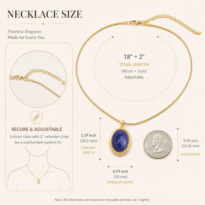 Sonateomber Gold Stone Pendant Necklace for Women, Chunky Statement Dainty Heart Oval Natural Gemstone Dangle Necklaces Wedding Prom Accessories Fashion Jewelry Gift - color: Blue