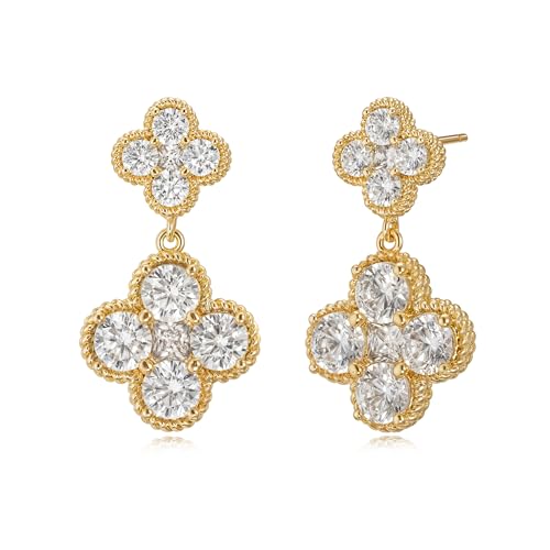 MTMY Dangle Earrings for Women 14K Gold Plated Four Leaf Clover Dangling Drop Birthstone Stud Earrings Trendy Flower Birthstone Jewelry Birthday Gifts - style: Apr.-Clear Crystal