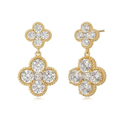 MTMY Dangle Earrings for Women 14K Gold Plated Four Leaf Clover Dangling Drop Birthstone Stud Earrings Trendy Flower Birthstone Jewelry Birthday Gifts - style: Apr.-Clear Crystal