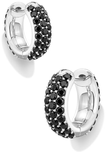 Gokeey Cubic Zirconia Hoop Earrings for Women, Sterling Silver Plated Small Huggie Hoops CZ Pave Chunky Thick Earrings Non Tarnish Hypoallergenic Lightweight Jewelry April Birthstone Gifts - color: Black Diamond-Silver