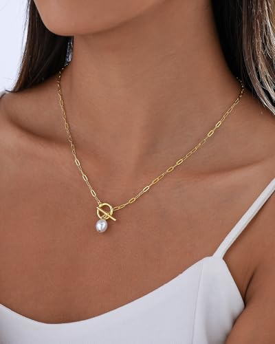 Pearl Necklaces for Women Trendy 14k Gold Plated Cubic Zirconia Pearl Pendant Necklace Valentines Day Wedding Birthday Mother's Day Gifts Dainty Gold Necklace for Women - color: Style 8 - Gold Necklace