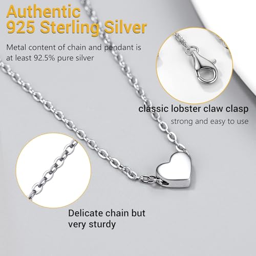 PROSILVER 925 Sterling Silver Necklace for Women Dainty Pendant Necklace | Hypoallergenic 925 Sterling Silver, Cute Small Pendant, Star/Heart/Moon/Triangle/Bar/Round Necklace Silver with Gift Box - color: 01 Sliver, style: 02 Heart