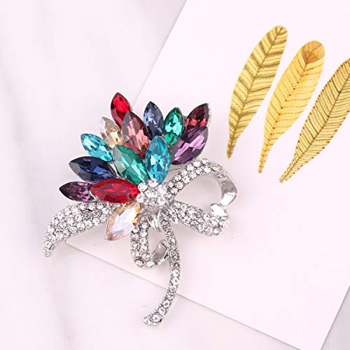 seven wolves Women's Austrian Crystal Brooch Wedding Flower Leaf Bouquet Brooch - color: 1-Red Multicolor