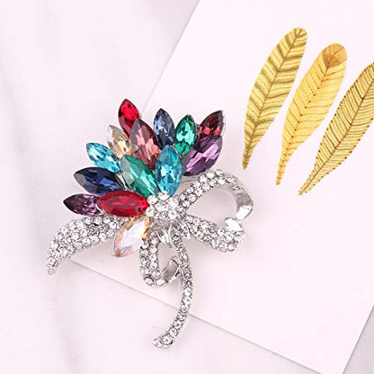 seven wolves Women's Austrian Crystal Brooch Wedding Flower Leaf Bouquet Brooch - color: 1-Red Multicolor