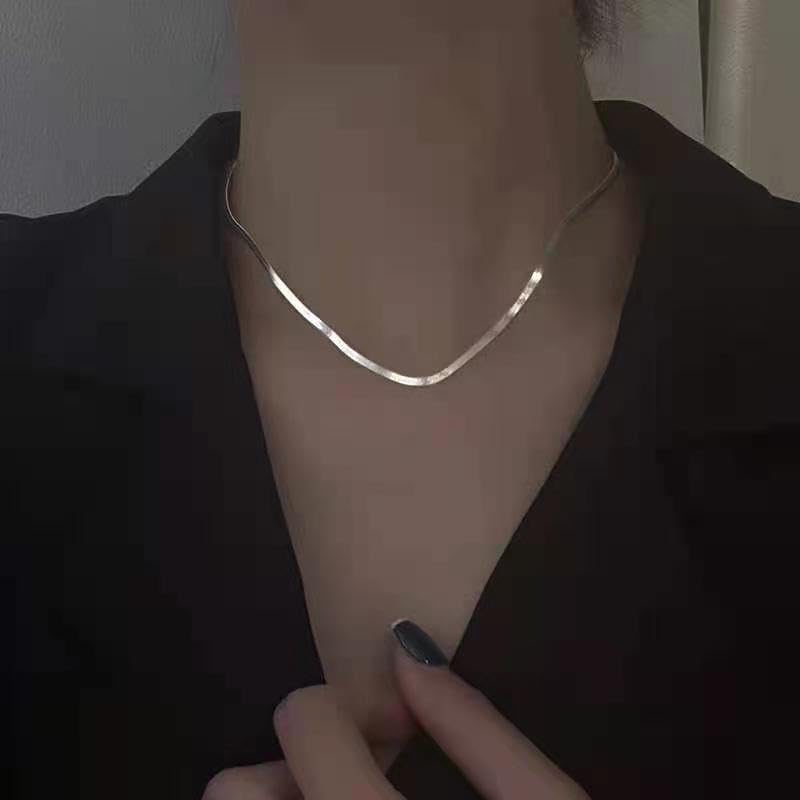 Minimalist 4MM Snake Bone Chain Necklace - 925 Sterling Silver Herringbone Flat Magic Chain for Men Women - Short Collarbone Blade Chain 20 Inches - size: 20 inches