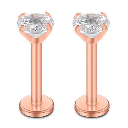 SCERRING 16G Lip Rings Clear CZ Labret Monroe Lip Ring Tragus Nail Helix Earring Stud Piercing Jewelry Bar Length 6mm 8mm 10mm - style: 6PCS - 6mm Rose Gold
